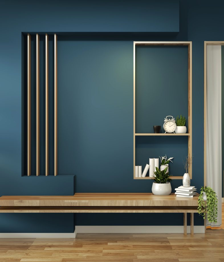 Modern interior wall design with wooden accents and decor elements by a trusted home remodeling contractor in NJ