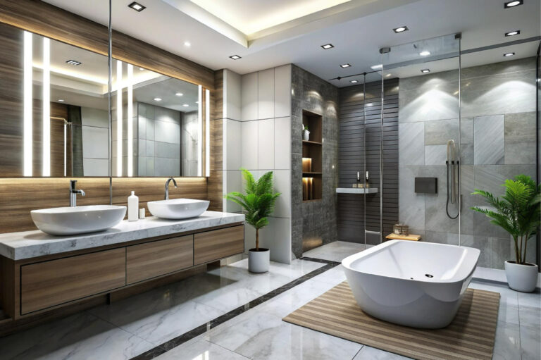 Modern renovated bathroom in New Jersey with updated fixtures